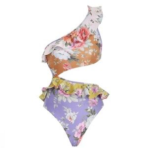 Zimmermann Cut Out Frill One Piece in Spliced  sz 0 US 2-4 375$ NWT